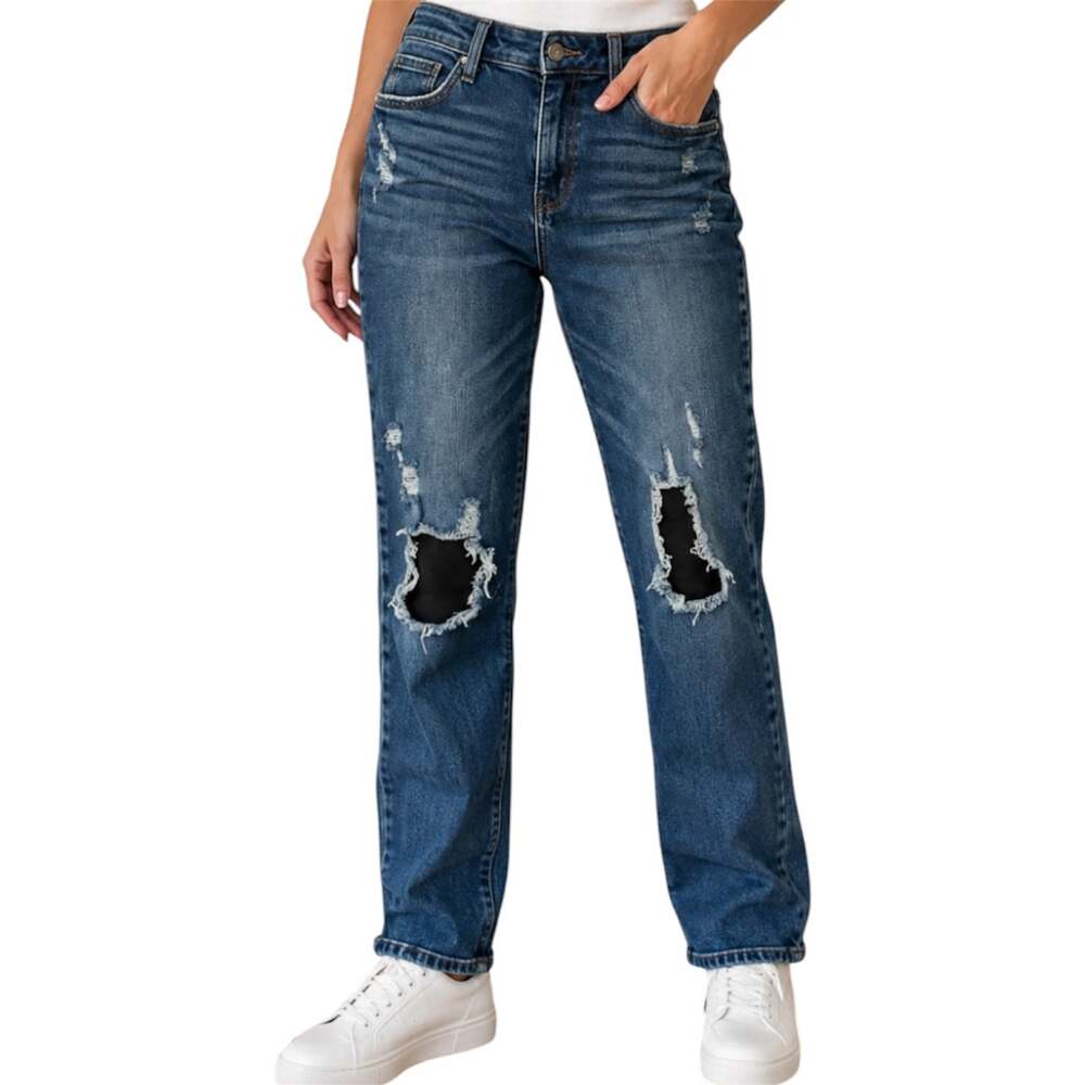 Judy Blue Slim Fit Jeans Distressed Tapered Medium Wash Mid Rise Blue 15/32